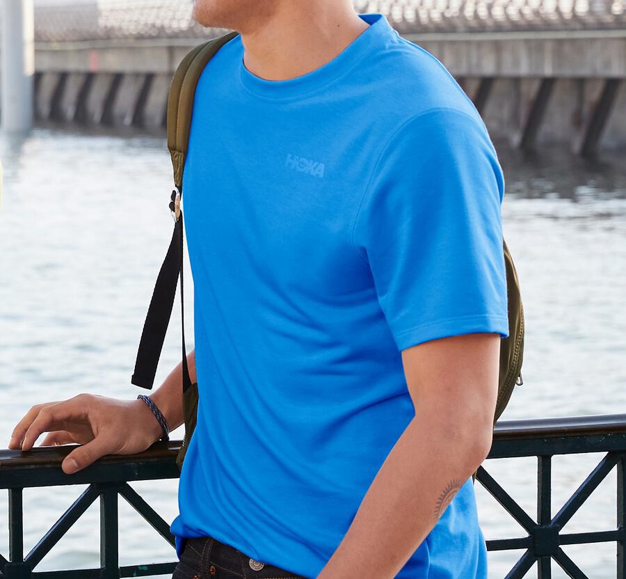 Hoka Australia One One Lifestyle - Mens Tee Blue - NBKQJ-9831